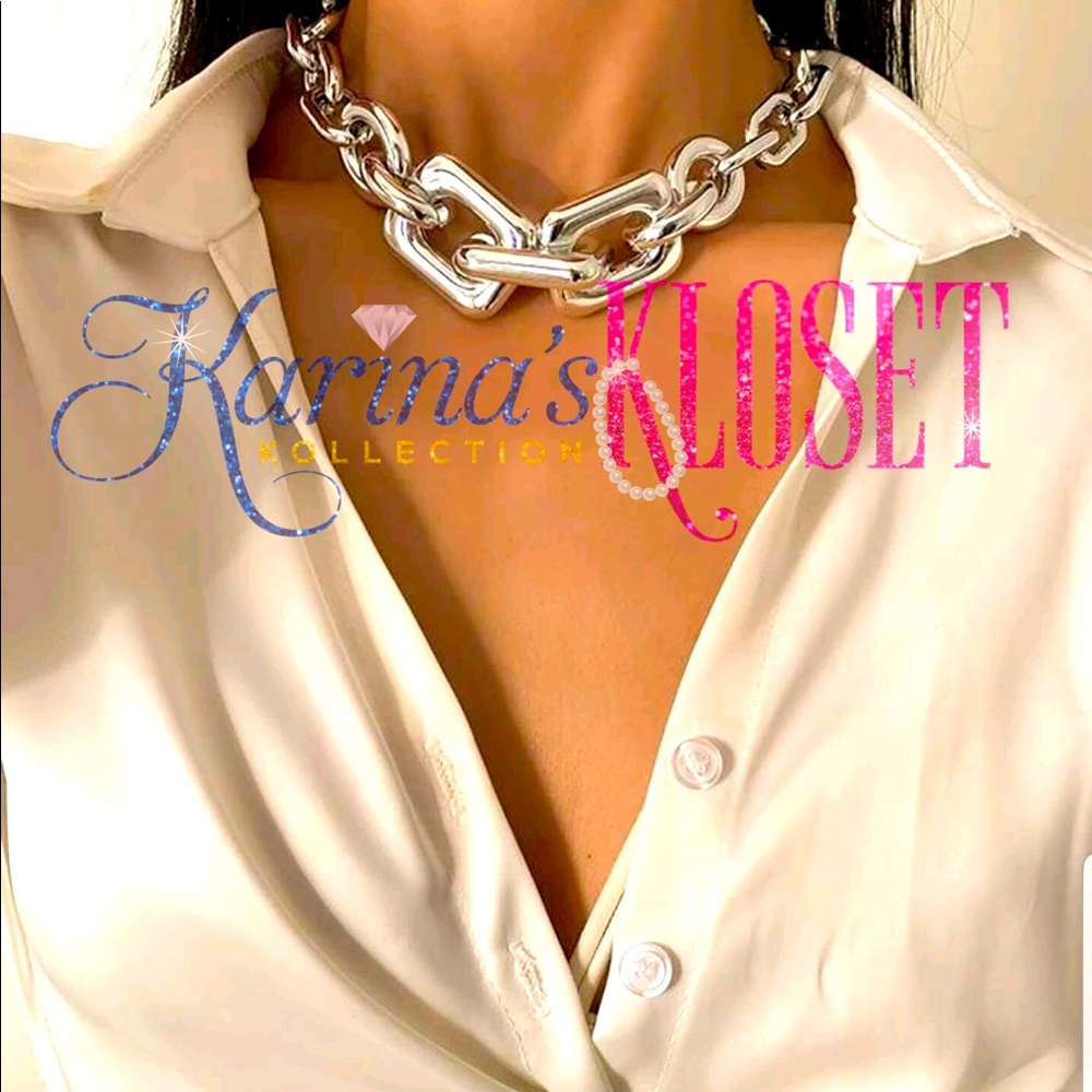 Chunky Silver Statement Necklace Chain Choker